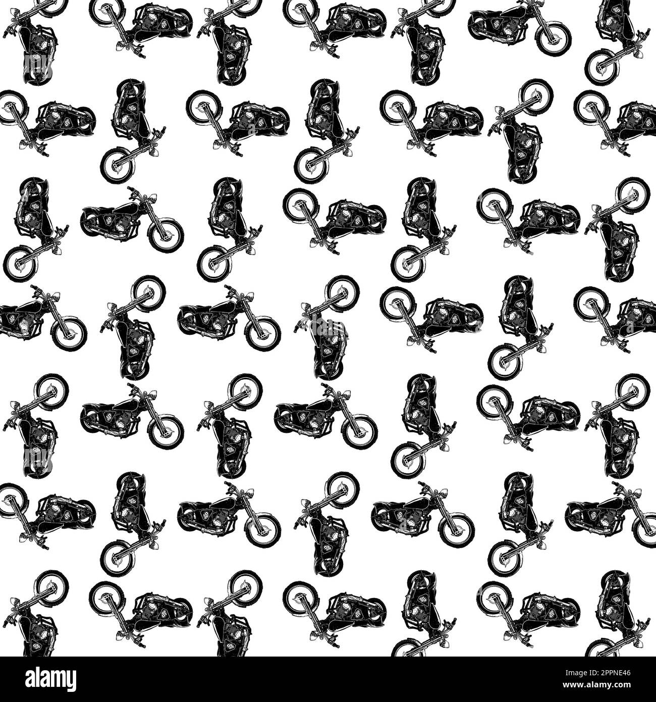 Black and white chooper motorcycle stencil style drawing motif pattern