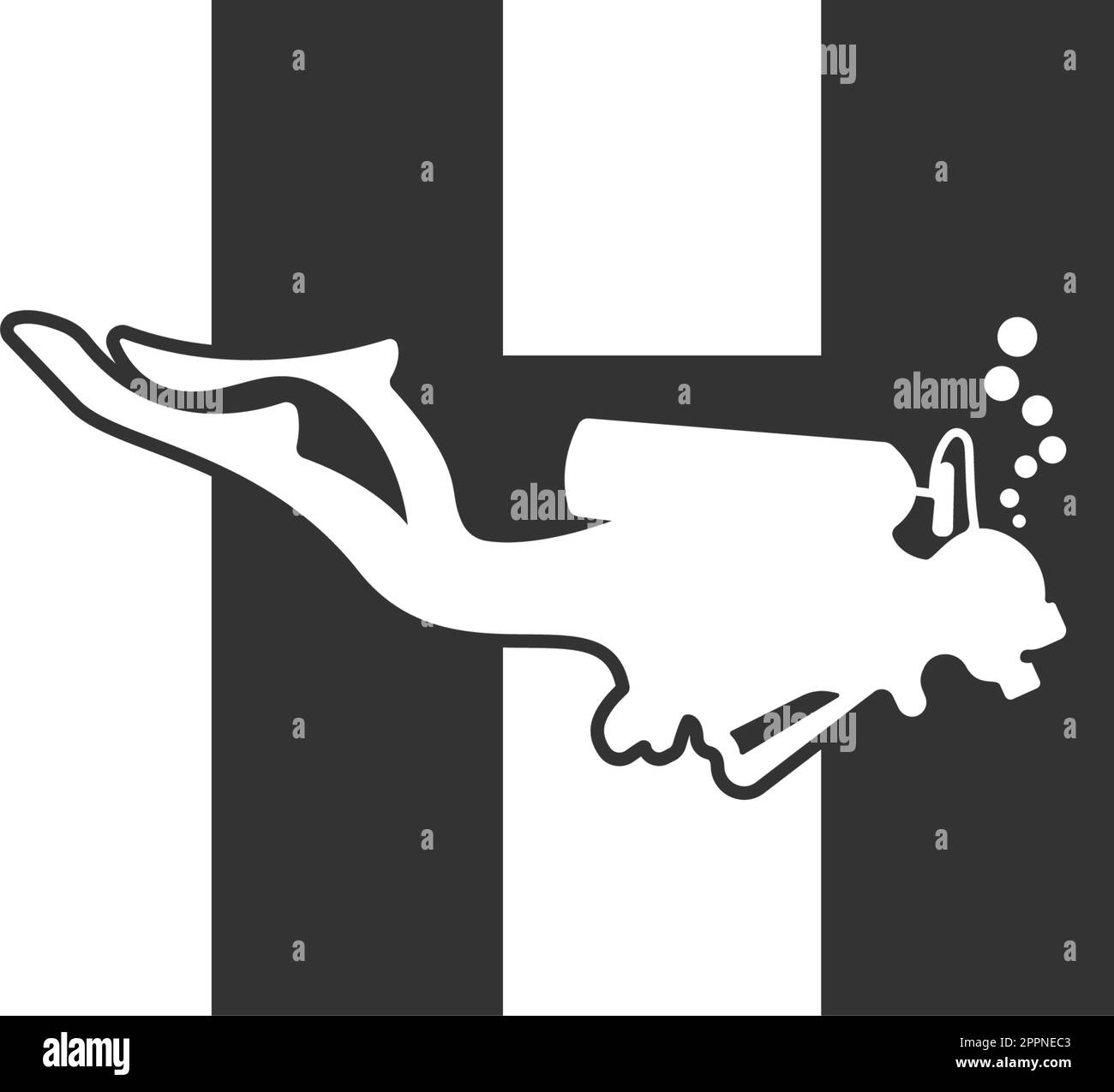Letter H and someone scuba, diving icon illustration Stock Vector Image