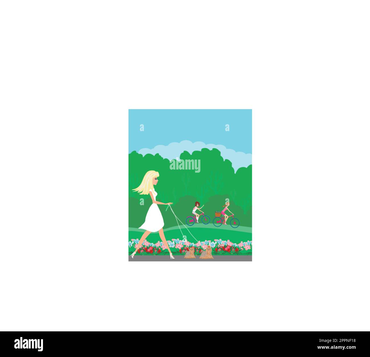 activity in the park, cycling, walking the dog Stock Vector