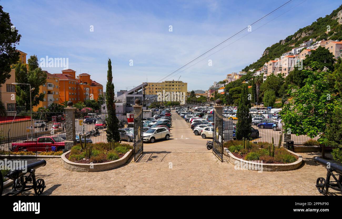 Parking lot of the Gibraltar city center with the cablecar station