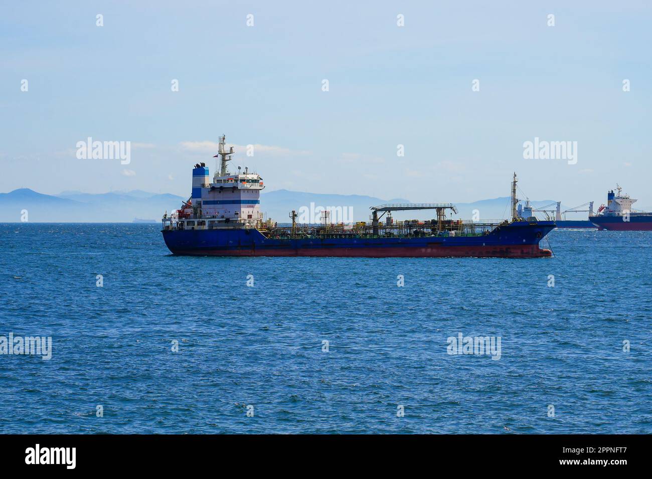 Maritime oil tanker in the strait of Gibraltar heading towards the port