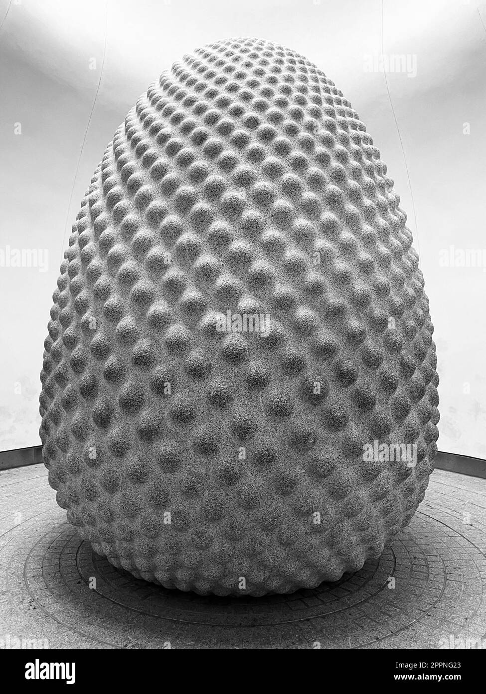 A large, egg-shaped object located in an interior setting Stock Photo