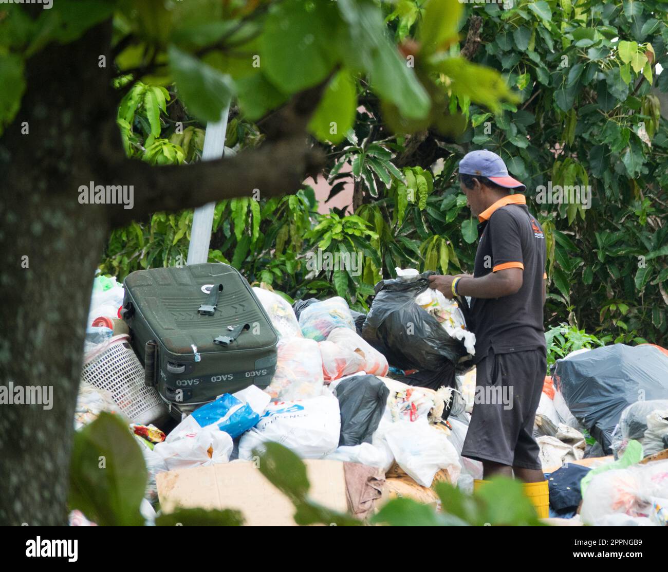 Sri Lanka, ColomboDec 1, 2019 Sorting garbage in Asia, plastic bag in