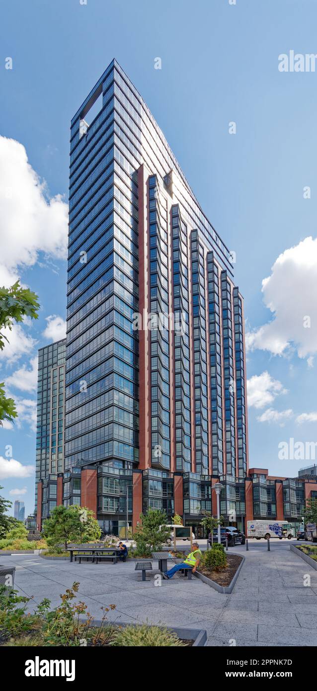 One Blue Slip is a luxury high-rise, part of the Greenpoint Landing development. The major facades feature sawtooth-pattern windows. Stock Photo