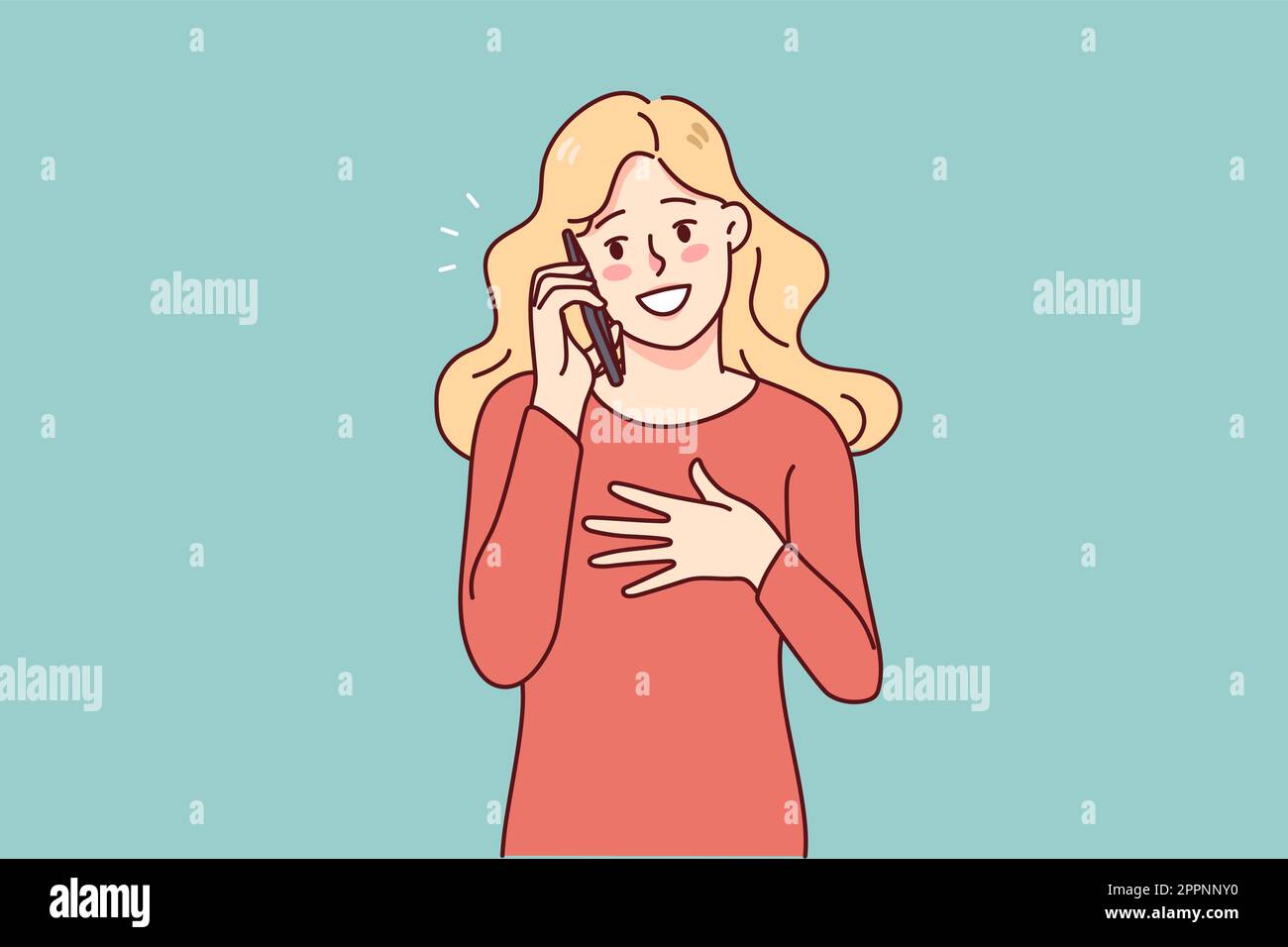 Smiling woman talk on smartphone Stock Vector