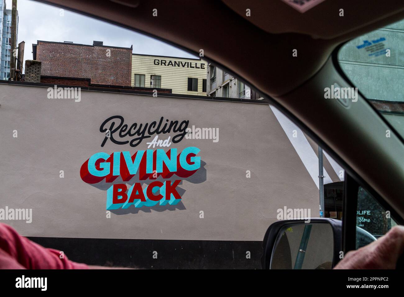 A sign encouraging recycling in Vancouver British Columbia Canada Stock