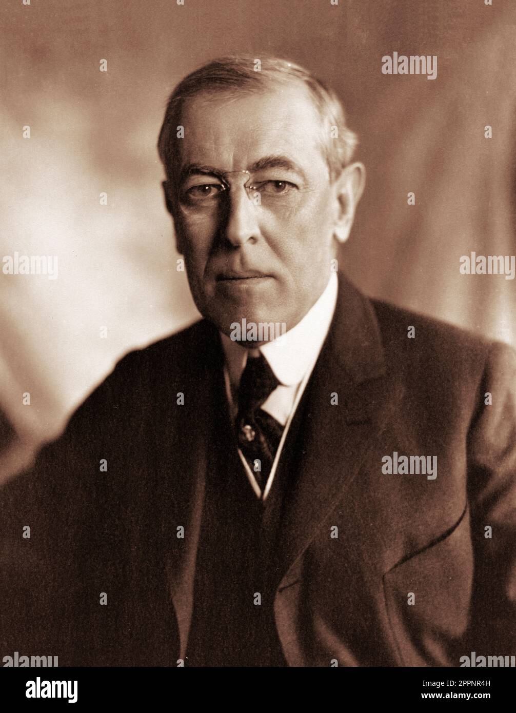 Woodrow Wilson (1856-1924). Portrait of the 28th President of the USA, Thomas Woodrow Wilson, by Harris and Ewing, c. 1912 Stock Photo