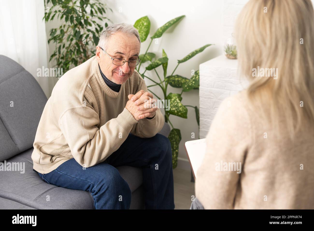 Caregiver psychologist console american senior people for mental health, geriatric psychology