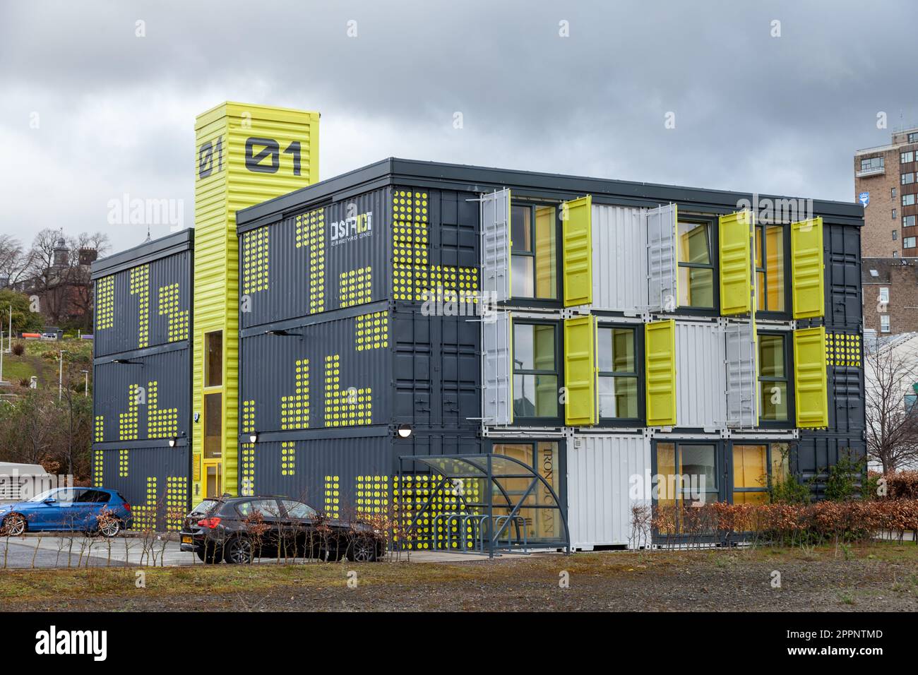 DISTRICT 10 CONTAINER BUILDING built using shipping containers Stock