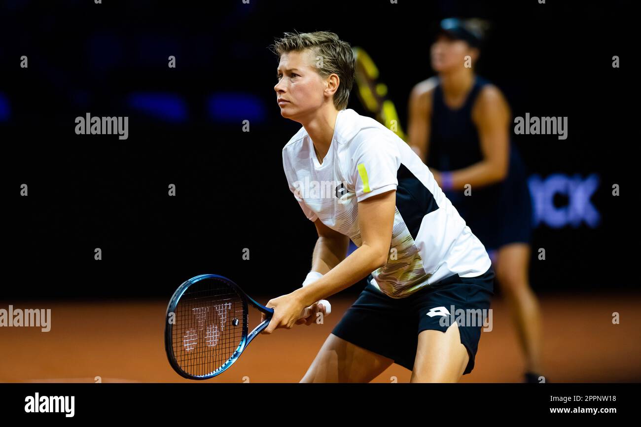 Demi Schuurs of the Netherlands in action during the doubles semi-final of the 2023 Porsche ...
