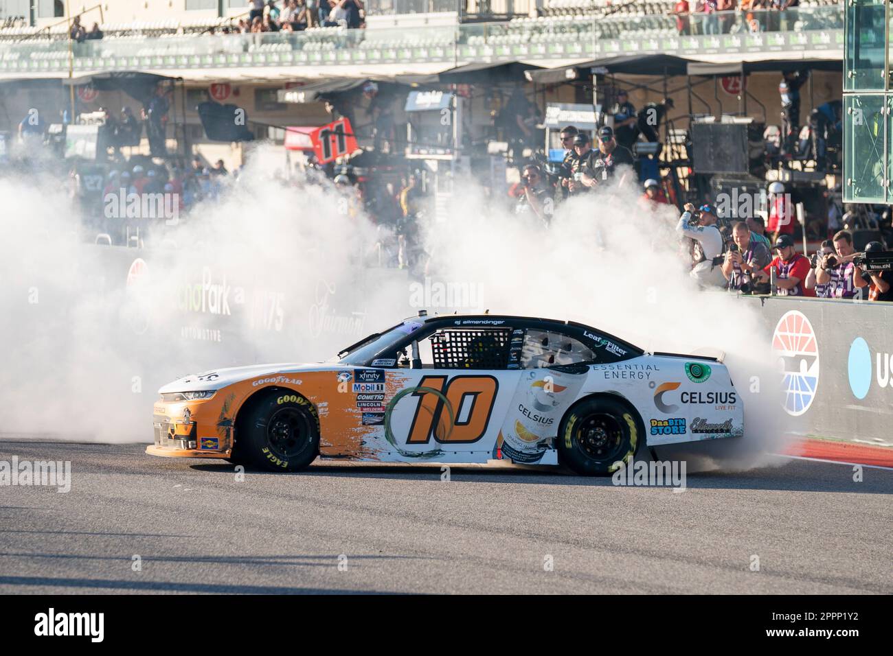 AJ Allmendinger celebrates his win for the NASCAR Xfinity Series for the PIT BOSS 250 in Austin, TX, USA. Stock Photo