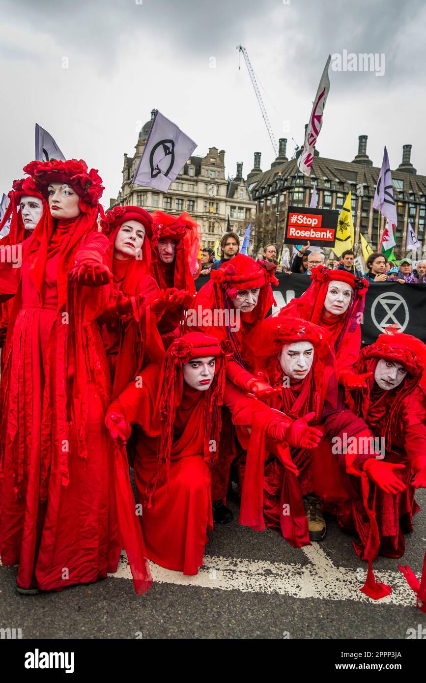 Red Rebels, Extinction Rebellion protest fighting for climate justice, Parliament Square, London, England, UK, 24/04/2023 Stock Photo