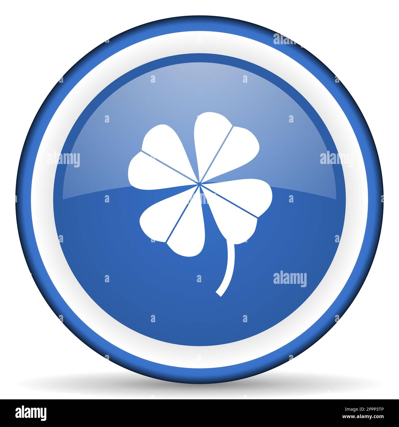 Four-leaf clover glossy web icon, blue circle button isolated on white ...