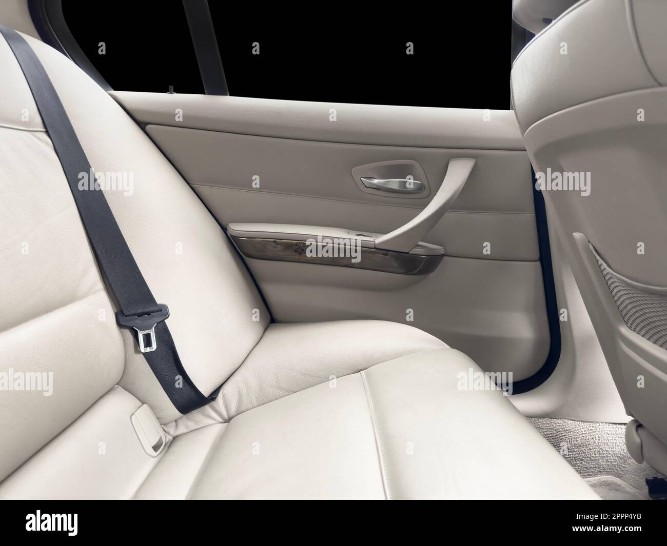 Back passenger white leather seats in modern luxury car. White ...