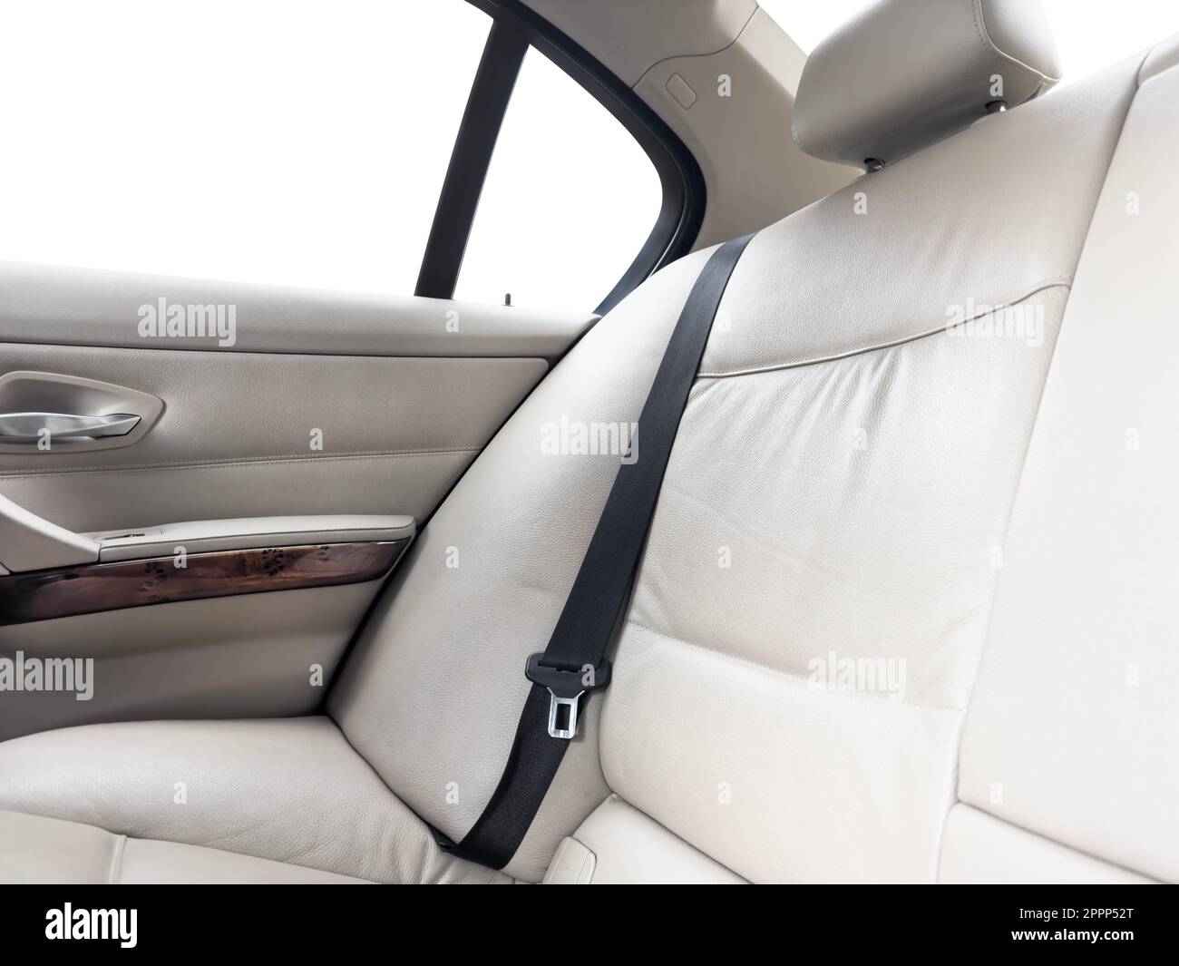 Back passenger white leather seats in modern luxury car. White ...