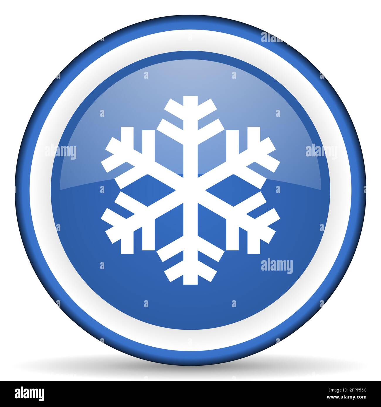 Snow glossy web icon, blue circle button isolated on white background ...
