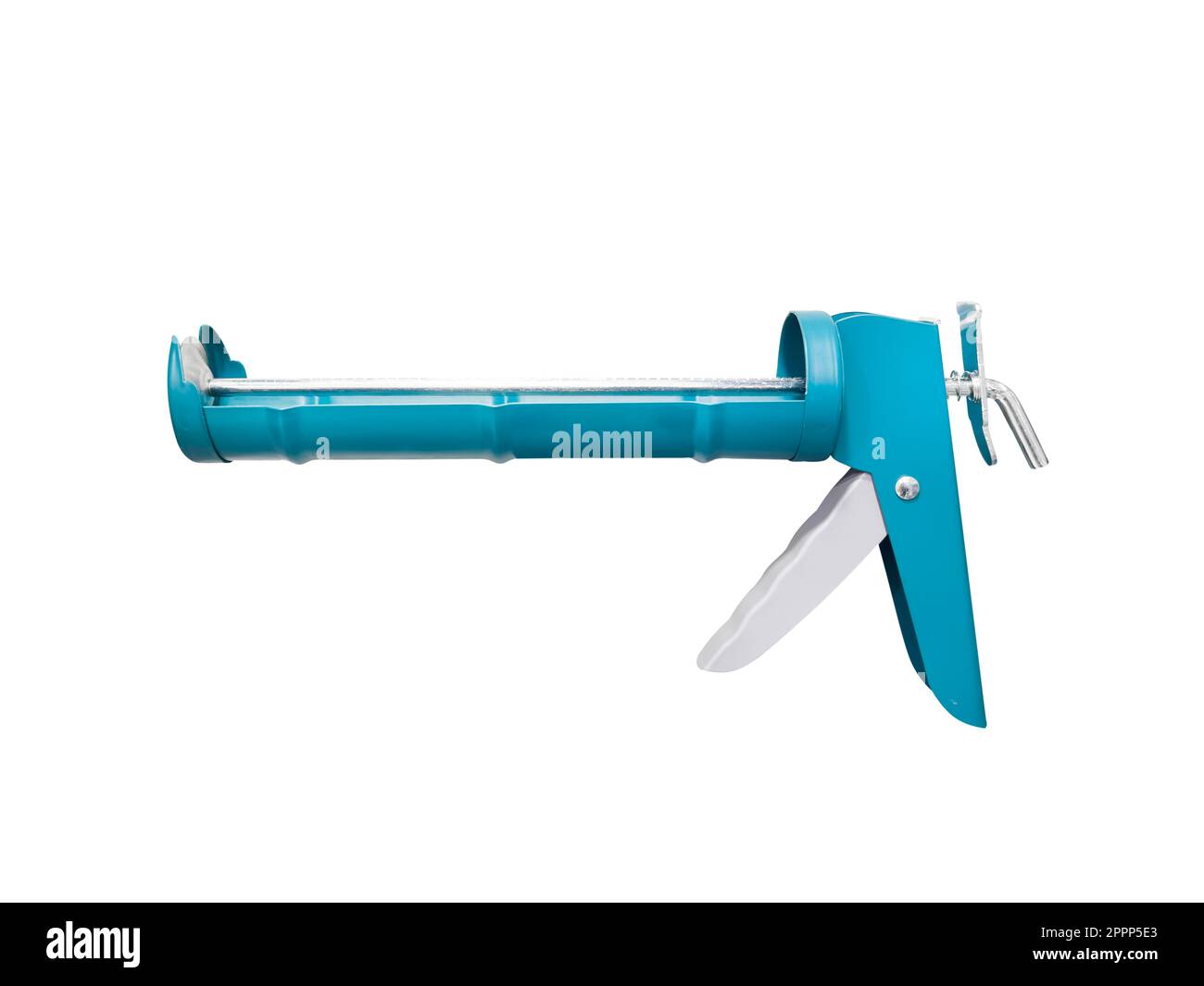 Metal mechanical silicone sealant gun isolated on white background