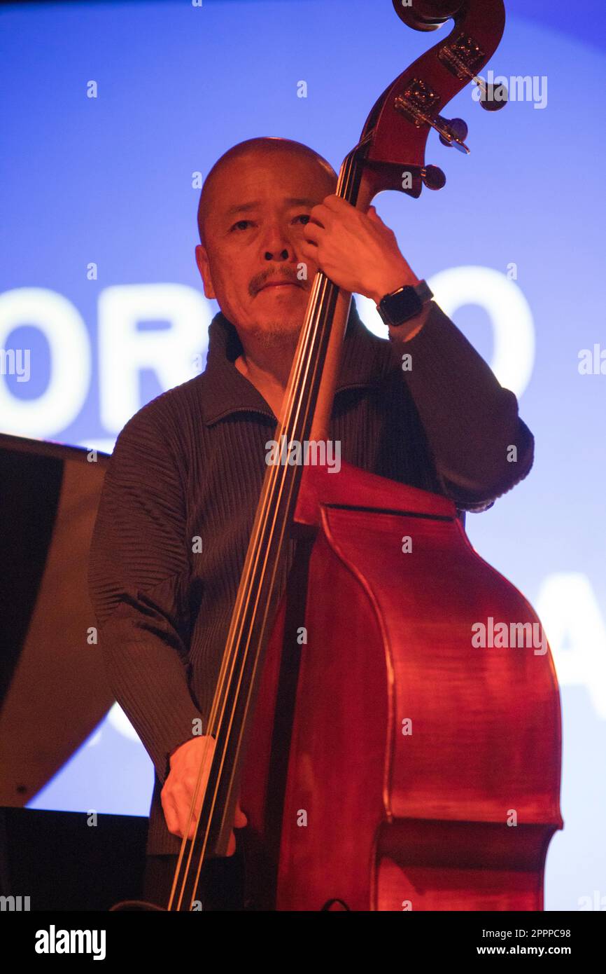 Torino, Italy. 23rd Apr, 2023. Bassist Kiyoshi Kitagawa in concert at 2023 Torino Jazz Festival, Italy. Credit: Marco Destefanis/Alamy Live News Stock Photo
