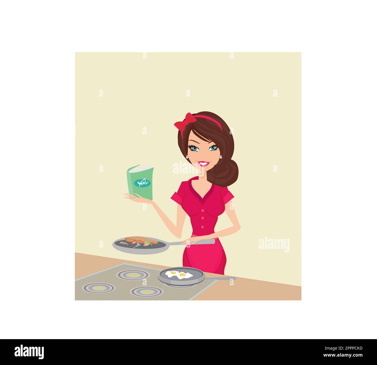 Beautiful housewife cooking Stock Vector