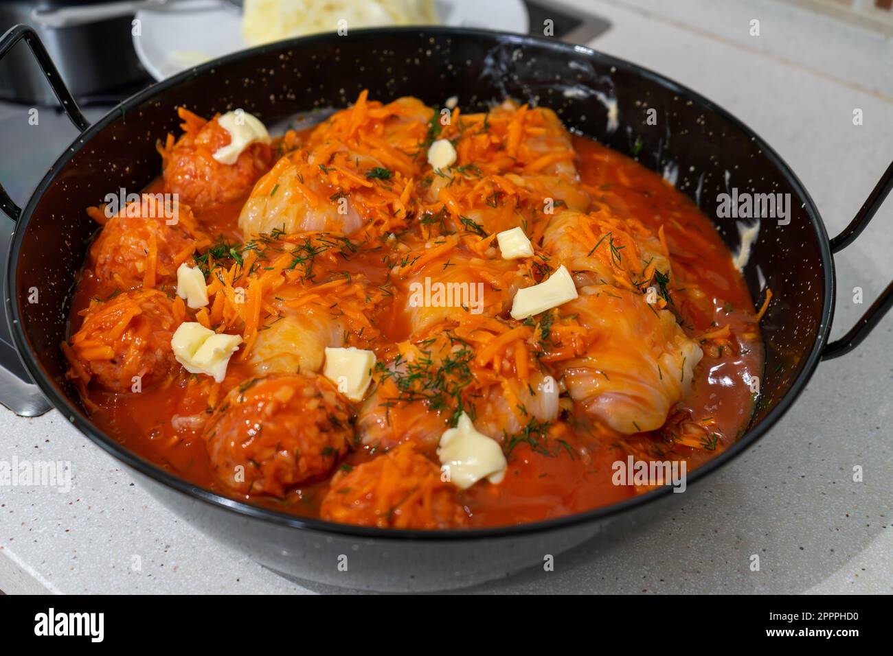 Ukrainian Rice Traditional Ukrainian raw (unprepared) stuffed cabbage rolls with meat ...