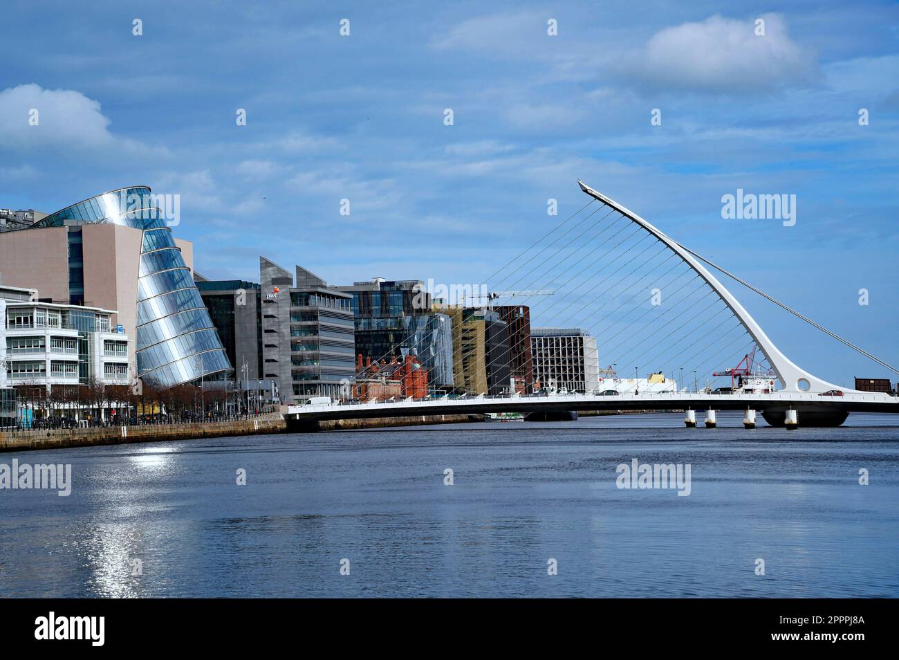 View of Dublin along the River Liffey, with Samuel Beckett Bridge Stock ...