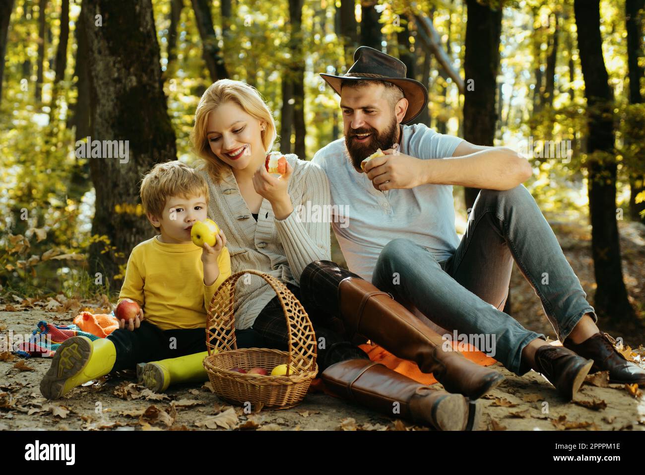 Picnic in nature. Meaning of happy family. United with nature. Family