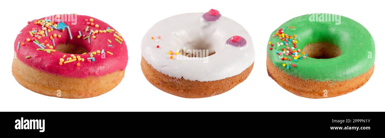 three glazed donut isolated on white background Stock Photo - Alamy
