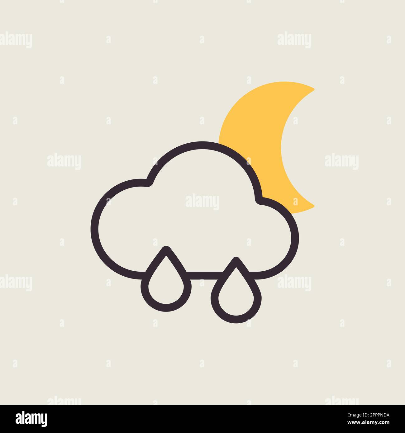 Raincloud with raindrops moon vector flat icon Stock Vector