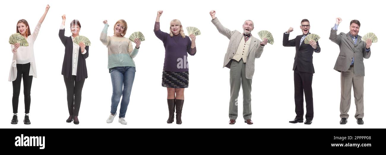 group of successful business people with money isolated Stock Photo - Alamy