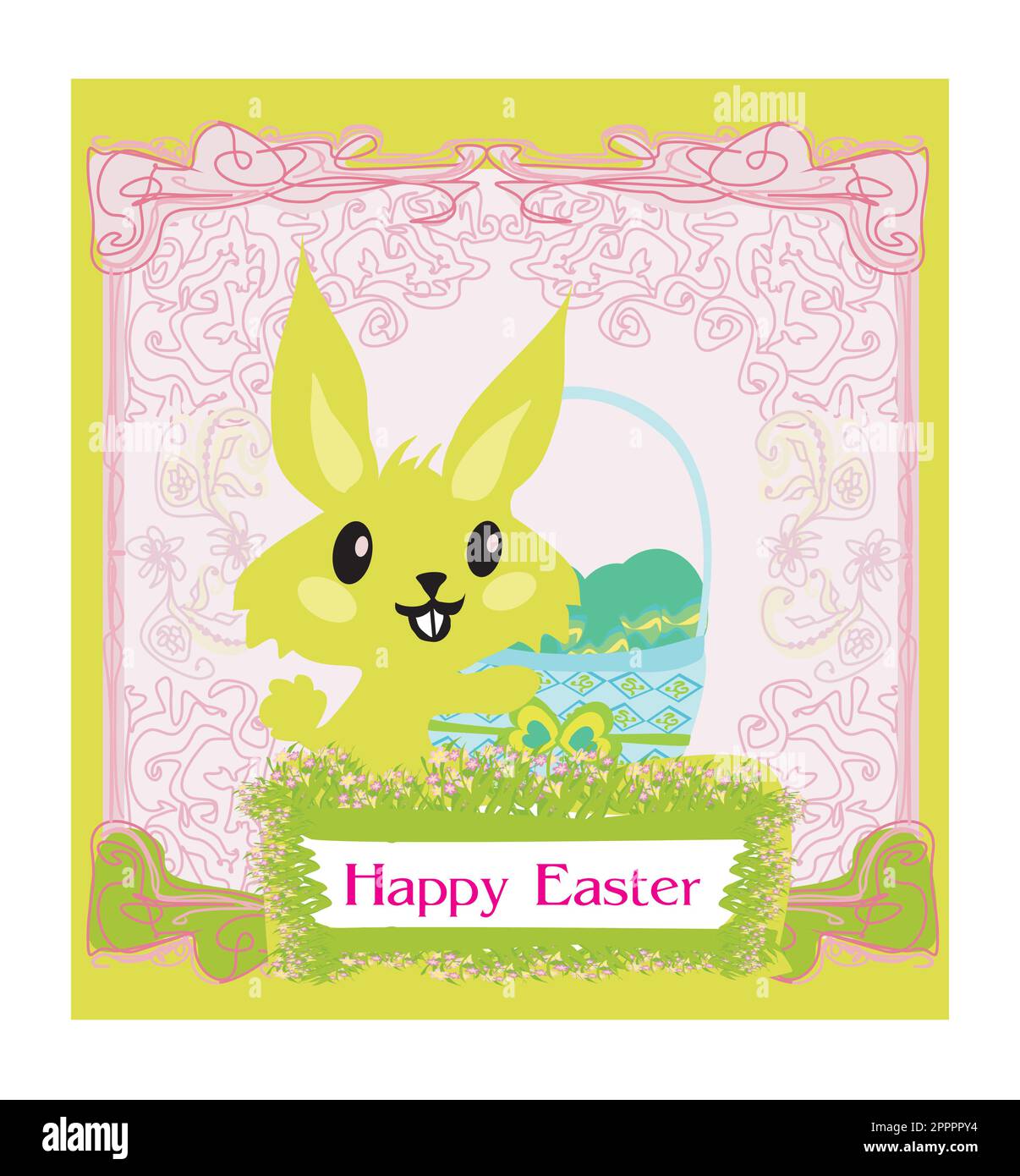 Illustration of happy Easter bunny carrying egg Stock Vector