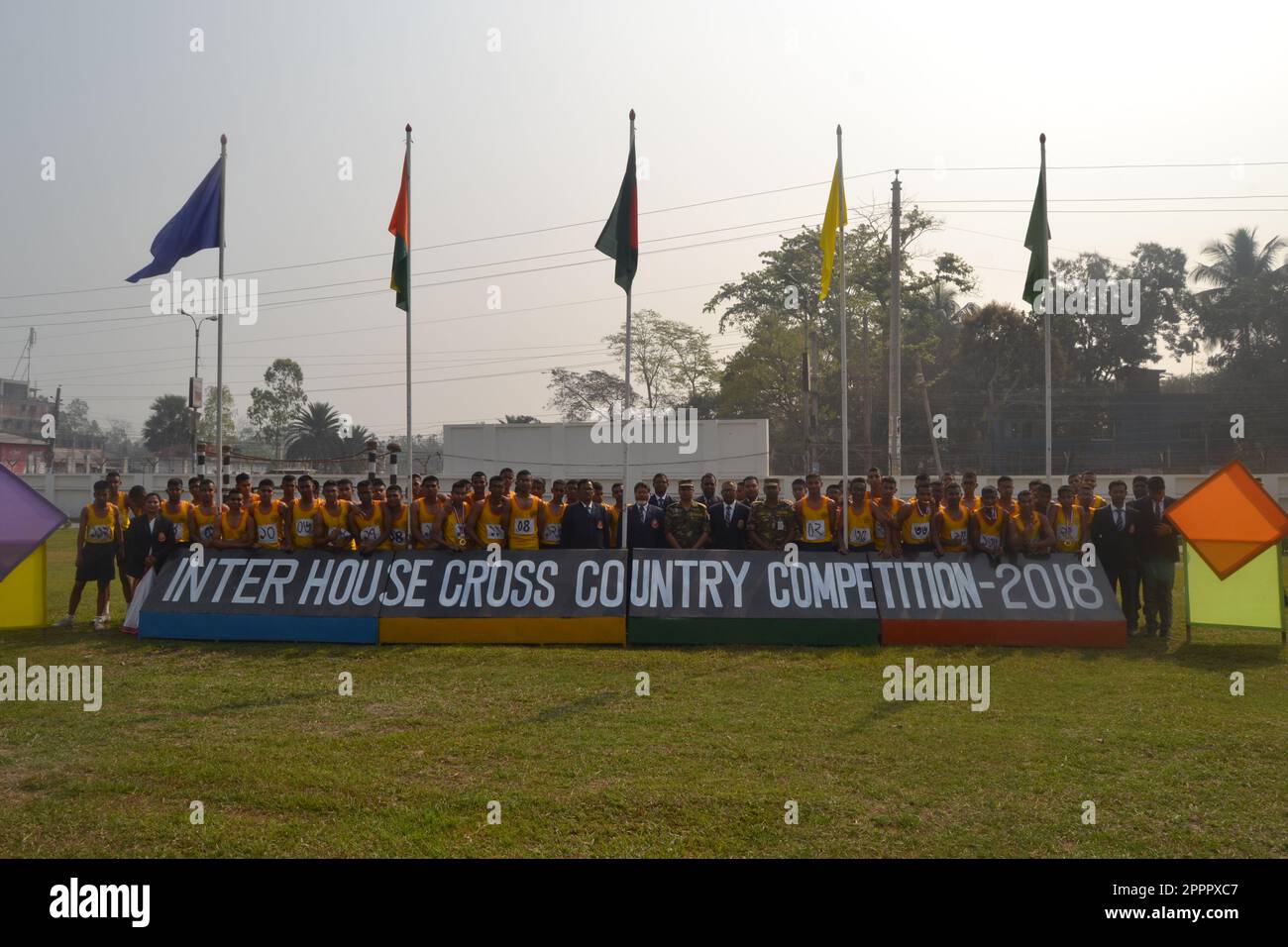 Inter-house cross-country running competition of Rangpur Cadet College students. Stock Photo