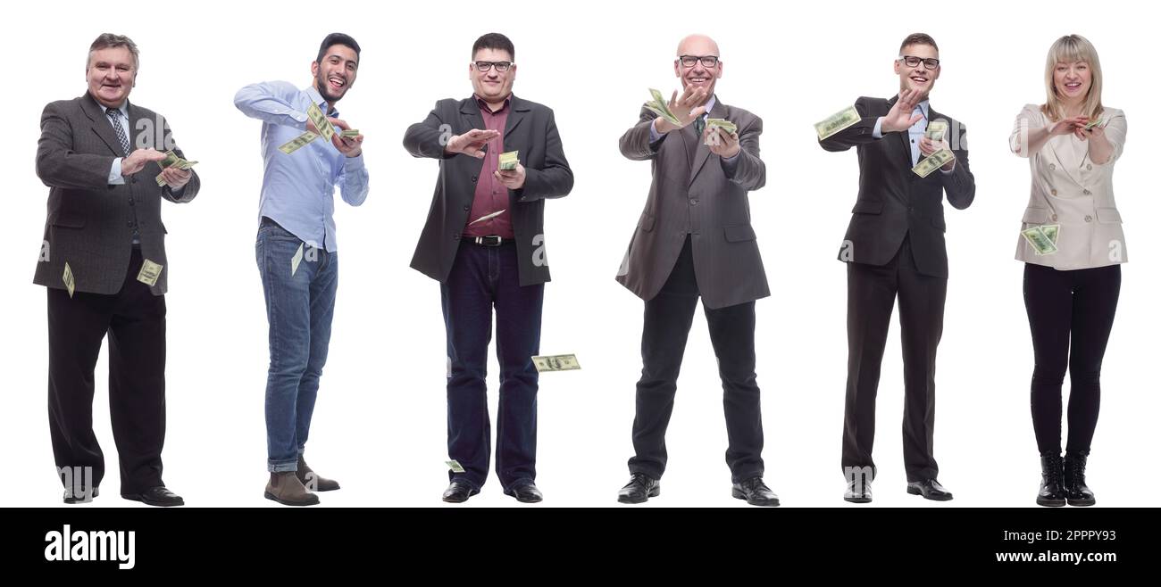 group of successful people holding money in hand isolated Stock Photo ...