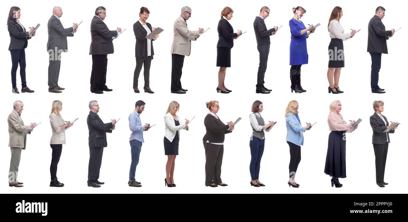 group of successful people with notepad in hands isolated Stock Photo ...