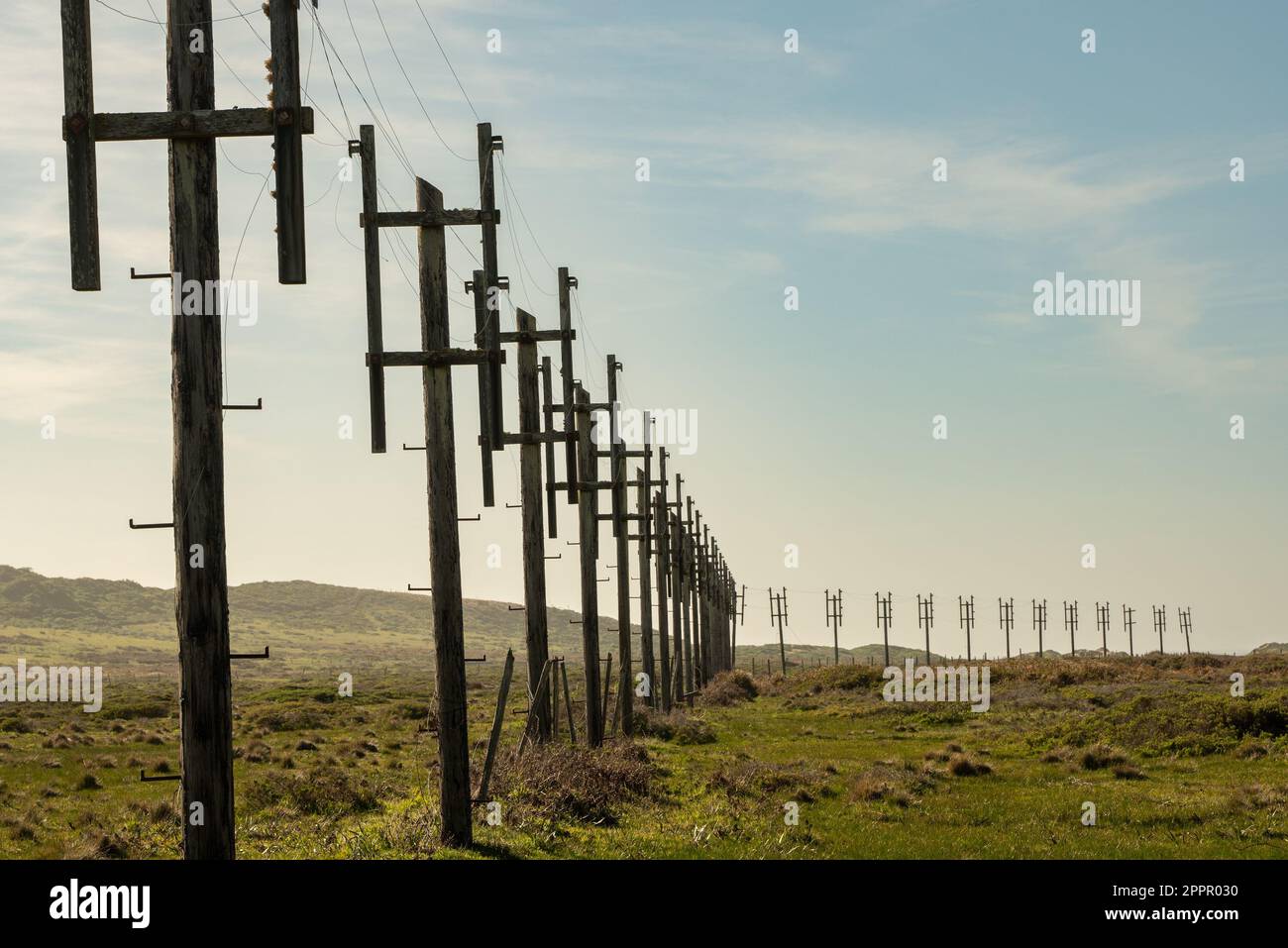 Field of historic radio towers seen from Port Reyes California Stock Photo