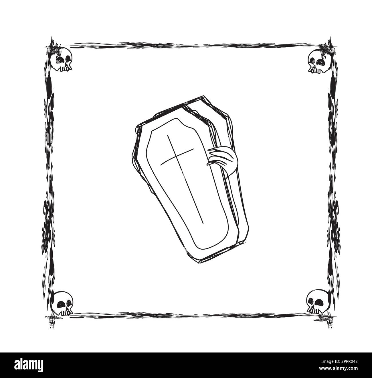 doodle frame on Halloween theme with coffin Stock Vector