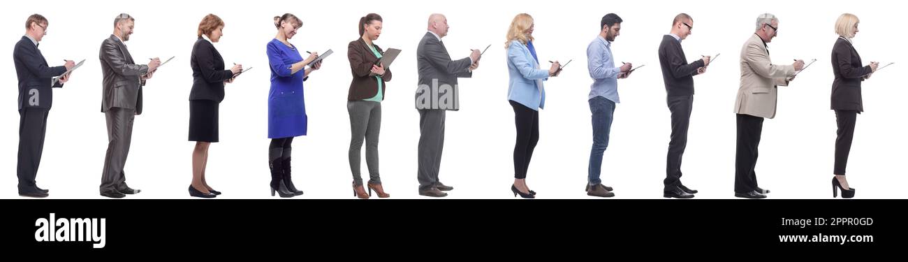 group of successful people with notepad in hands isolated Stock Photo ...