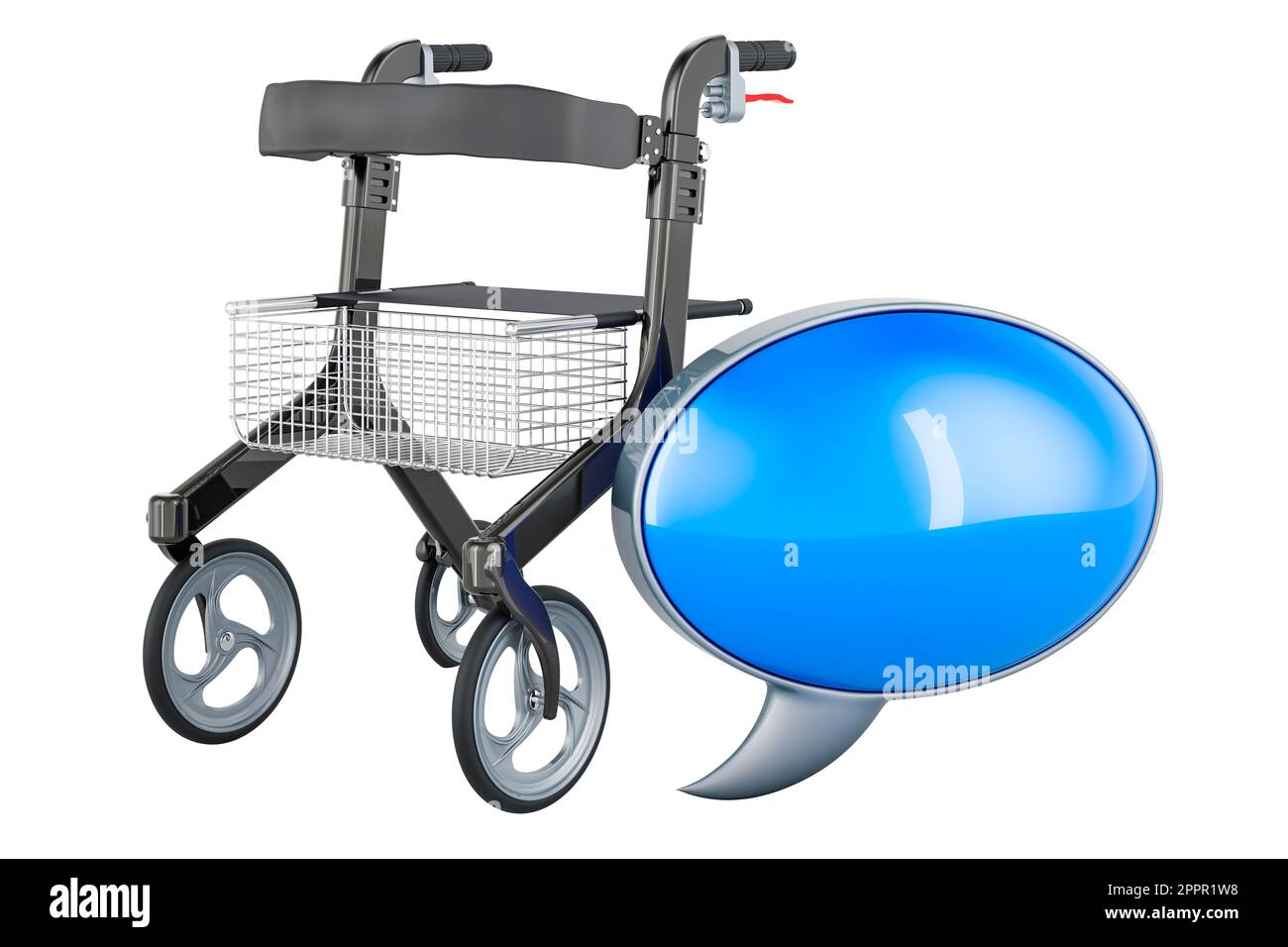 Rollator for elderly with speech bubble, 3D rendering isolated on white background Stock Photo