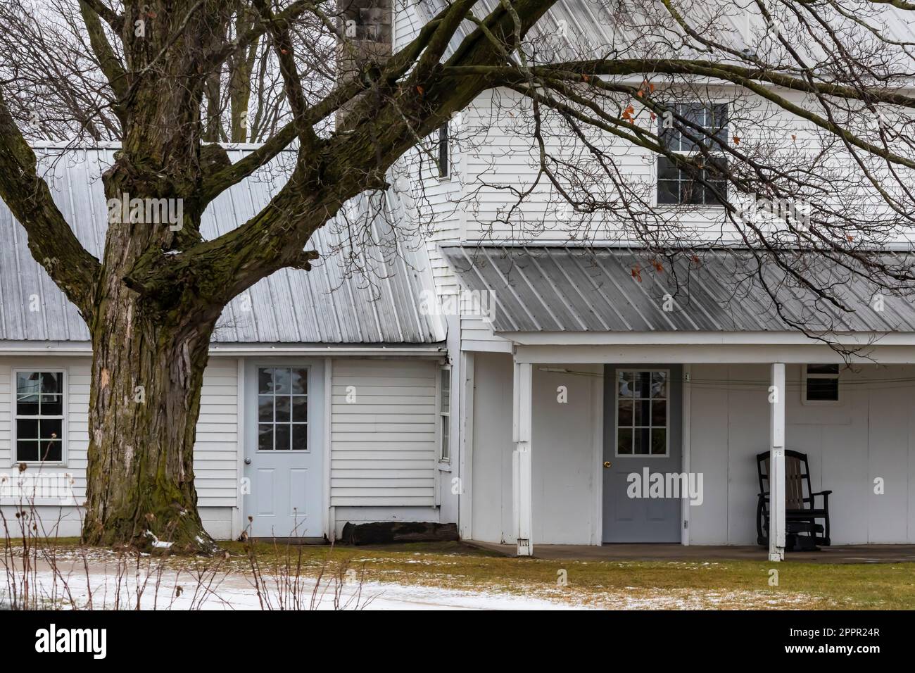 Front porch of a tidy home in an Amish community in Central Michigan, USA  [No property release; editorial licensing only] Stock Photo