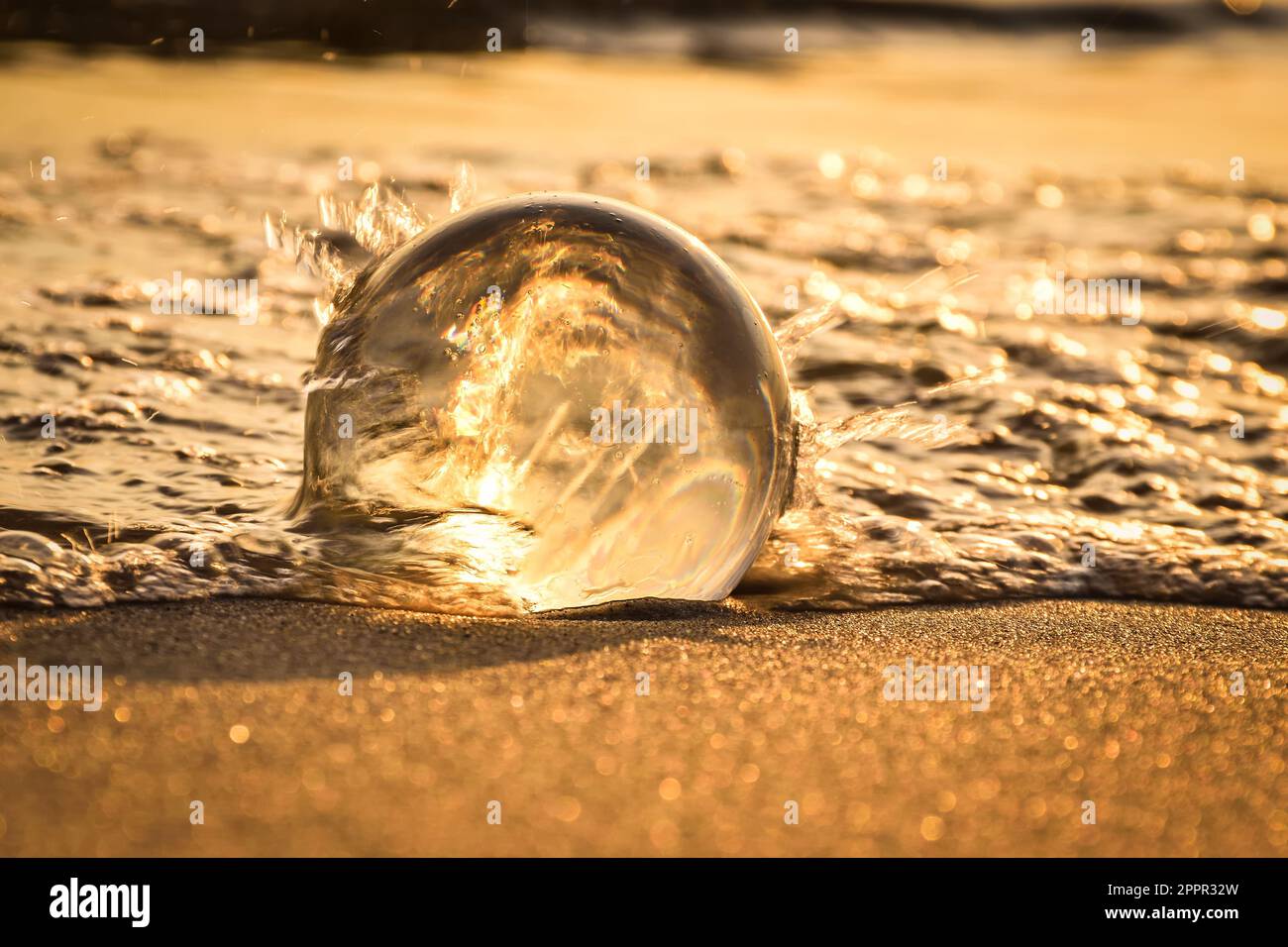 Abstract idea with water with an interesting effect. Glass ball on a