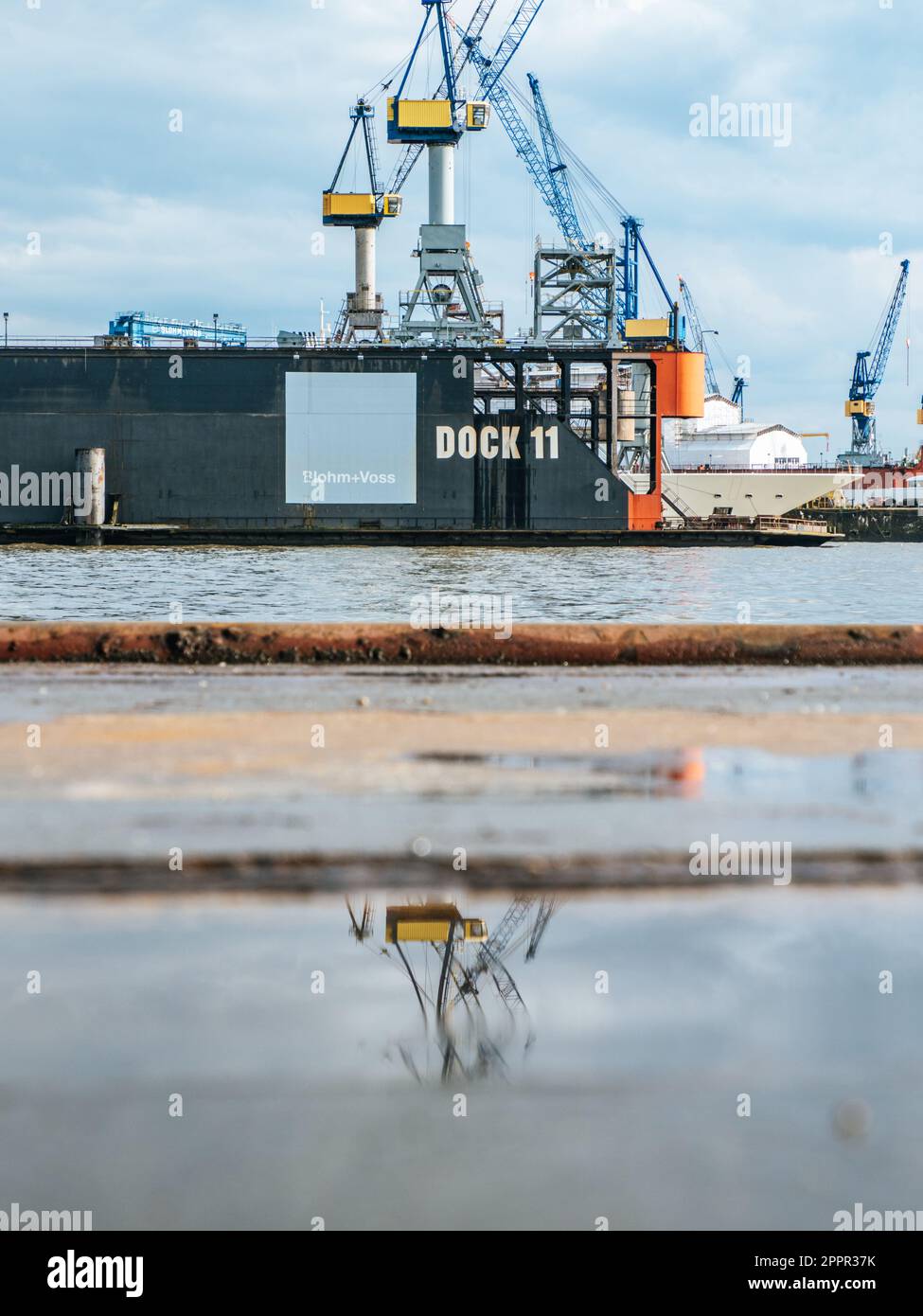Dock 11 at Hamburg Harbour, Germany on a rainy day Stock Photo