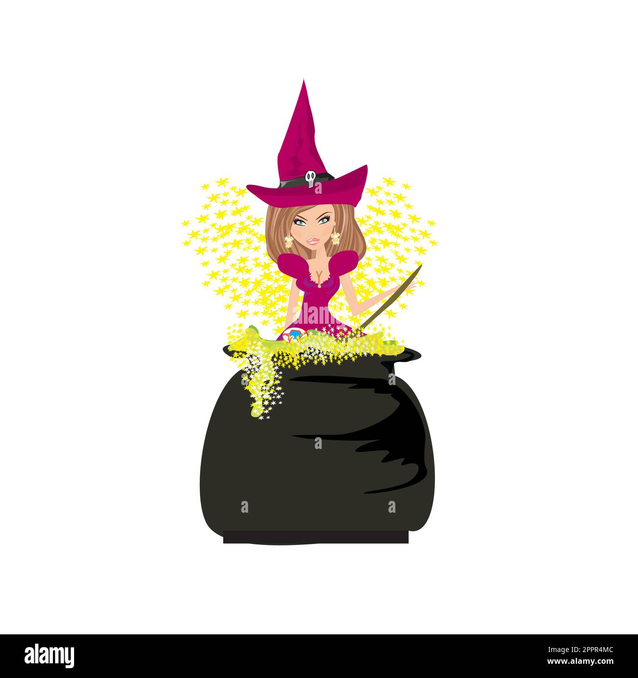 Halloween witch preparing potion Stock Vector