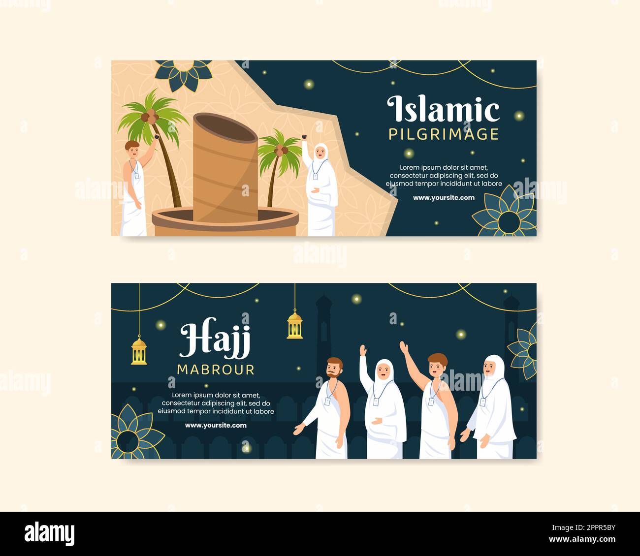 Hajj or Umrah Mabroor Banner Template Social Media Flat Cartoon Background Illustration Stock Vector