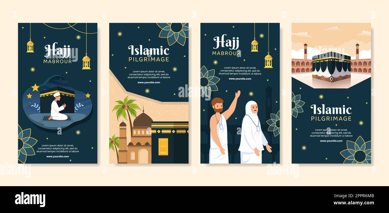 Hajj or Umrah Mabroor Stories Template Social Media Flat Cartoon Background Illustration Stock Vector