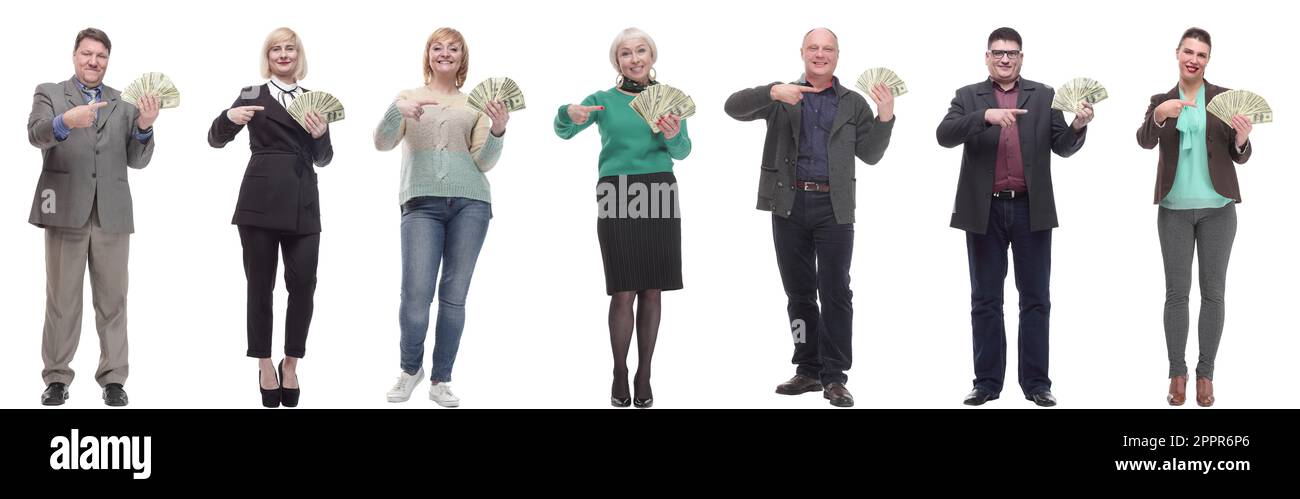 group of successful business people with money isolated Stock Photo - Alamy