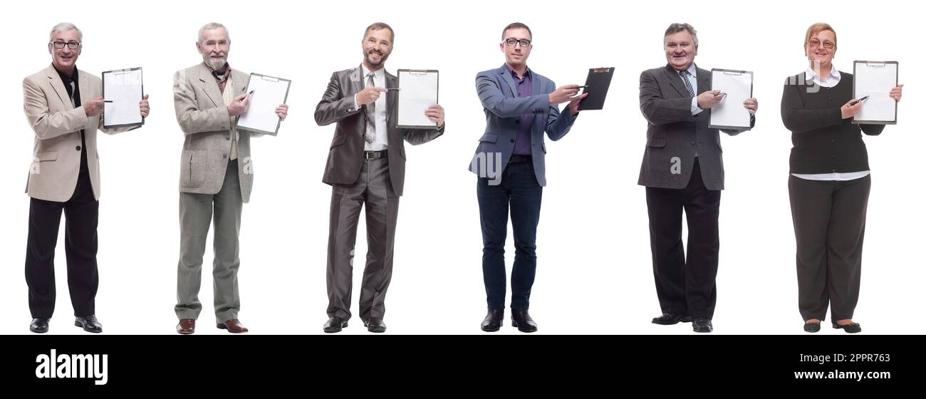 group of successful people with notepad in hands isolated Stock Photo ...
