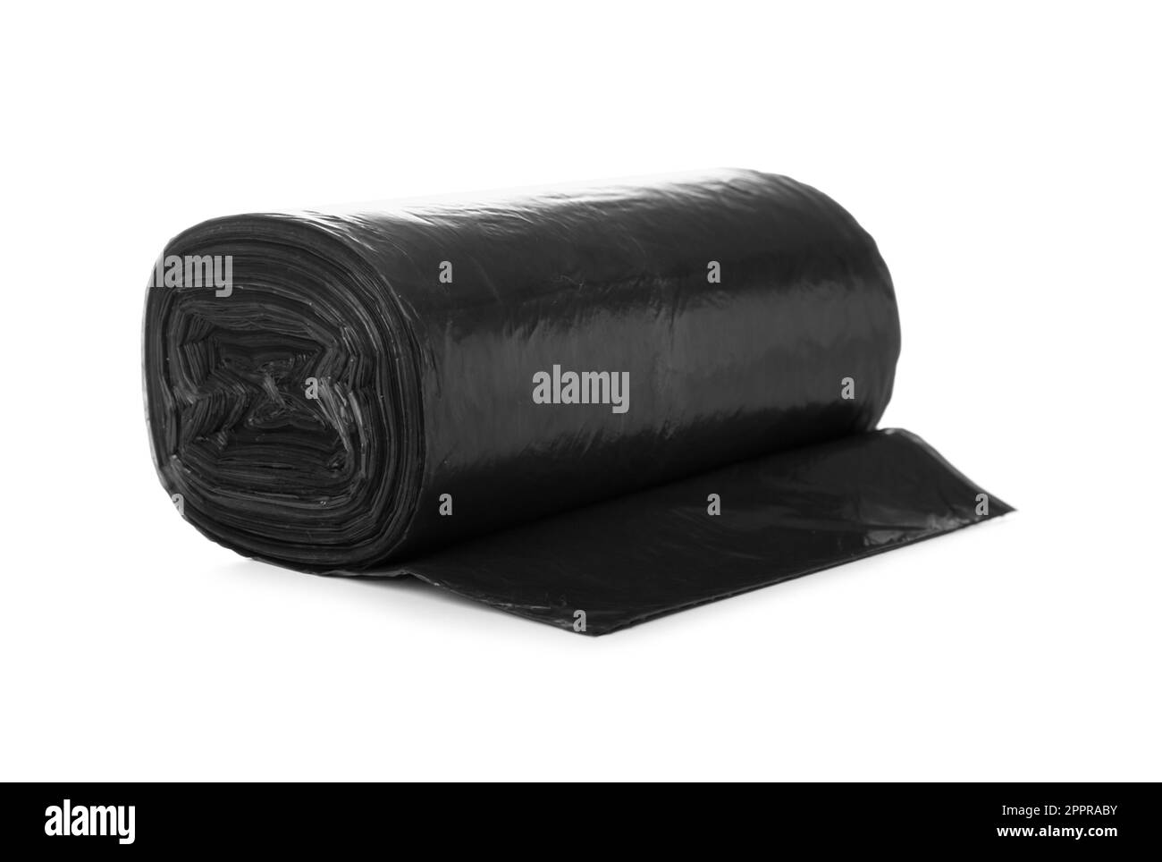 Roll of black garbage bags on white background Stock Photo Alamy