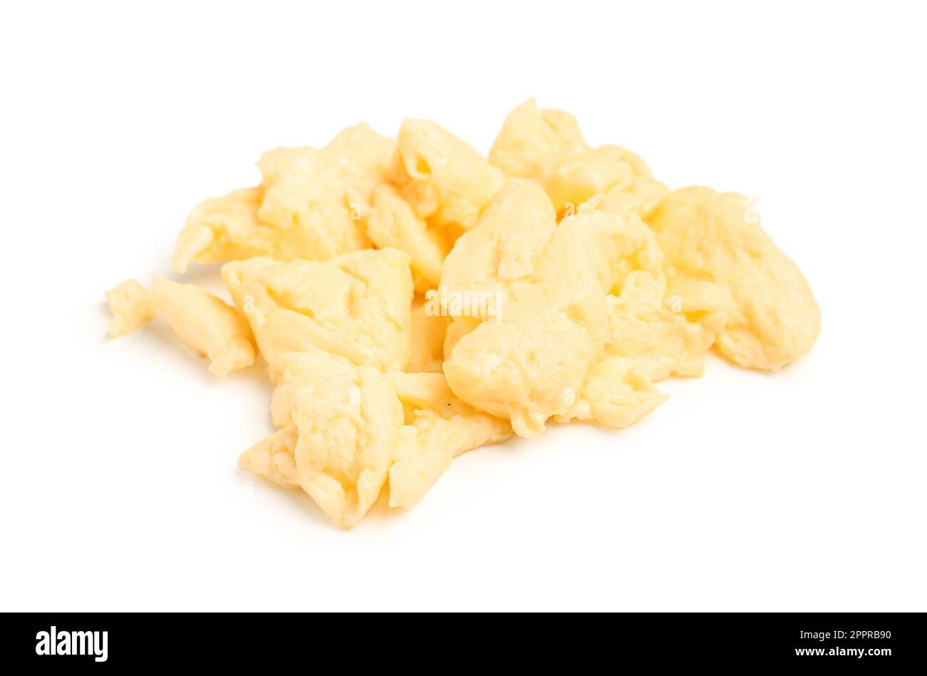 Tasty scrambled eggs on white background Stock Photo - Alamy