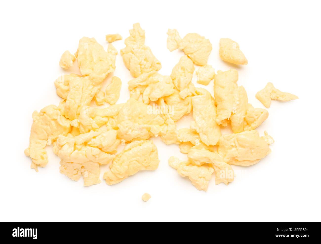 Tasty scrambled eggs on white background Stock Photo - Alamy