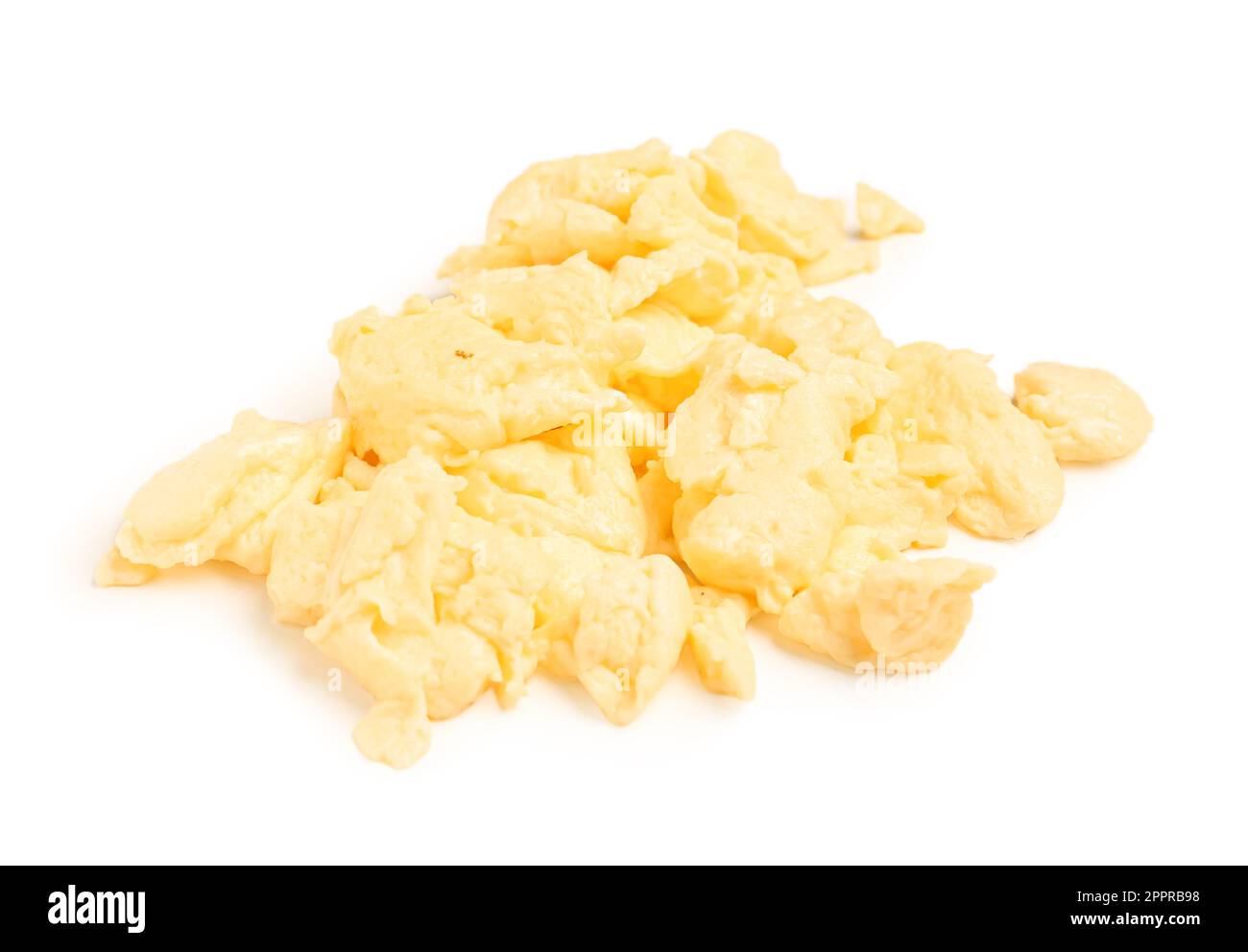 Tasty scrambled eggs on white background Stock Photo - Alamy
