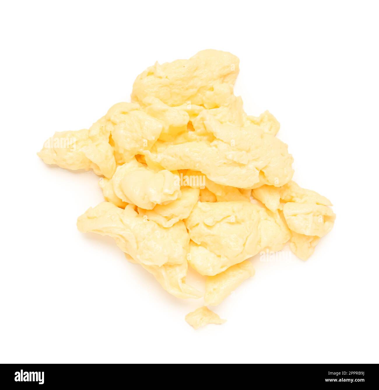 Tasty scrambled eggs on white background Stock Photo - Alamy